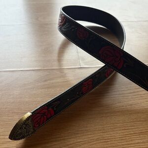 Elegant Black and Red Floral Belt